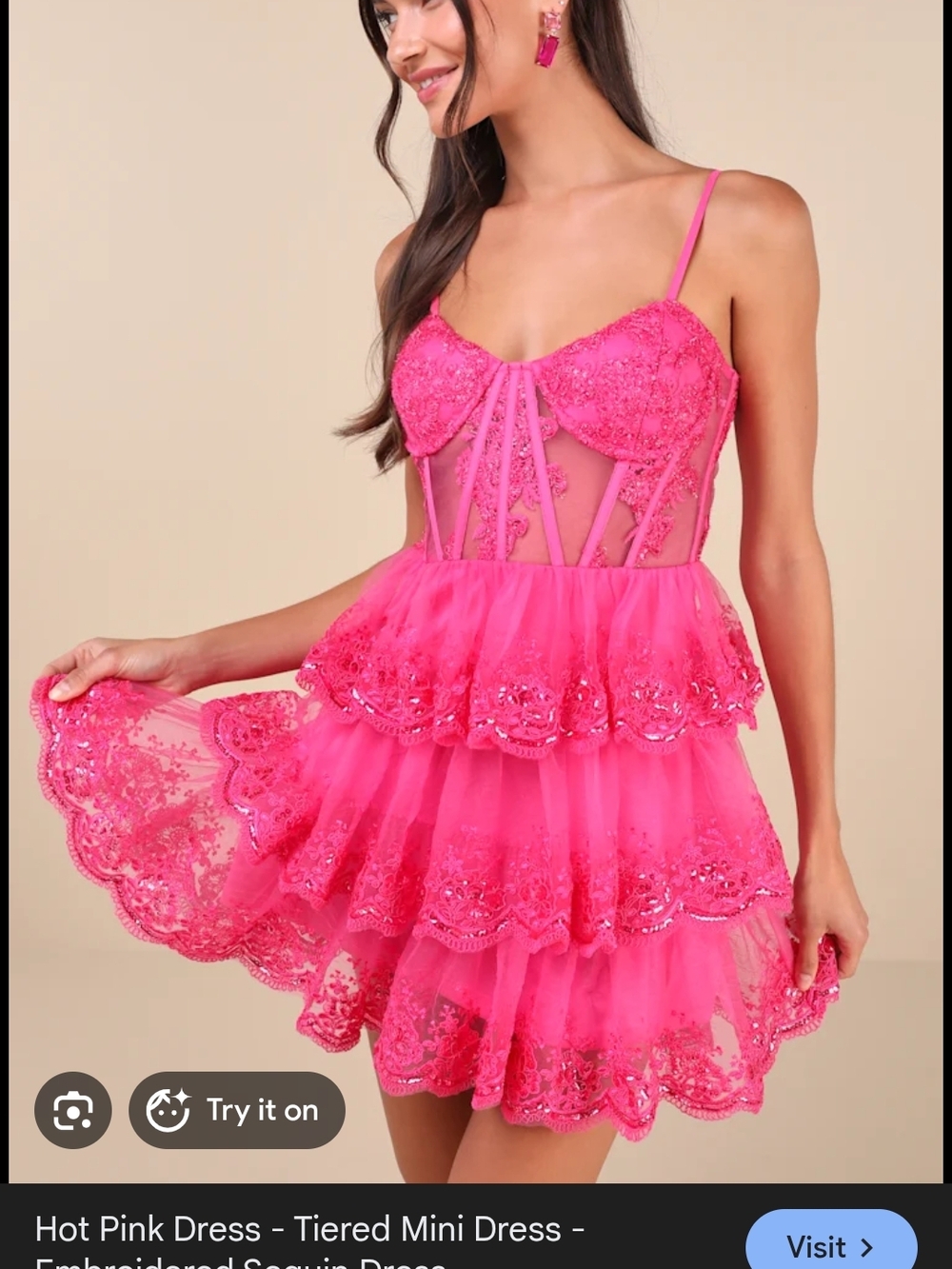 Lulu's Hot Pink Lace-Trim Mini Dress